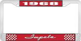 1968 Impala Style #1 Red and Chrome License Plate Frame with White Lettering