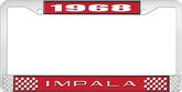 1968 Impala Style #2 Red and Chrome License Plate Frame with White Lettering