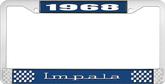 1968 Impala Style #3 Blue and Chrome License Plate Frame with White Lettering