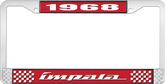 1968 Impala Style #4 Red and Chrome License Plate Frame with White Lettering