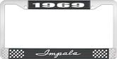 1969 Impala Style #1 Black and Chrome License Plate Frame with White Lettering