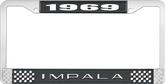 1969 Impala Style #2 Black and Chrome License Plate Frame with White Lettering