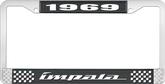 1969 Impala Style #4 Black and Chrome License Plate Frame with White Lettering