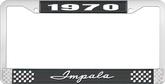 1970 Impala Style #1 Black and Chrome License Plate Frame with White Lettering