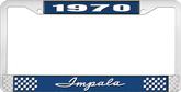 1970 Impala Style #1 Blue and Chrome License Plate Frame with White Lettering