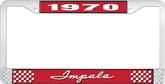 1970 Impala Style #1 Red and Chrome License Plate Frame with White Lettering