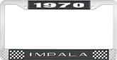 1970 Impala Style #2 Black and Chrome License Plate Frame with White Lettering