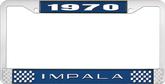 1970 Impala Style #2 Blue and Chrome License Plate Frame with White Lettering