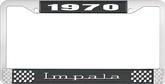 1970 Impala Style #3 Black and Chrome License Plate Frame with White Lettering