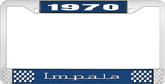 1970 Impala Style #3 Blue and Chrome License Plate Frame with White Lettering