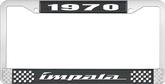 1970 Impala Style #4 Black and Chrome License Plate Frame with White Lettering