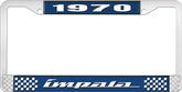 1970 Impala Style #4 Blue and Chrome License Plate Frame with White Lettering