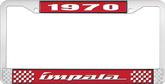 1970 Impala Style #4 Red and Chrome License Plate Frame with White Lettering