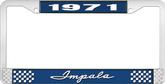 1971 Impala Style #1 Blue and Chrome License Plate Frame with White Lettering