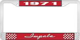 1971 Impala Style #1 Red and Chrome License Plate Frame with White Lettering