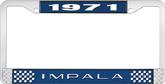 1971 Impala Style #2 Blue and Chrome License Plate Frame with White Lettering