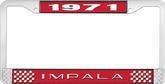 1971 Impala Style #2 Red and Chrome License Plate Frame with White Lettering