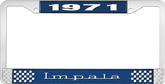 1971 Impala Style #3 Blue and Chrome License Plate Frame with White Lettering
