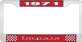 1971 Impala Style #3 Red and Chrome License Plate Frame with White Lettering