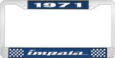 1971 Impala Style #4 Blue and Chrome License Plate Frame with White Lettering