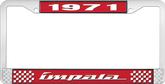 1971 Impala Style #4 Red and Chrome License Plate Frame with White Lettering