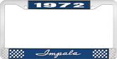 1972 Impala Style #1 Blue and Chrome License Plate Frame with White Lettering