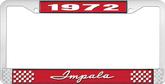 1972 Impala Style #1 Red and Chrome License Plate Frame with White Lettering