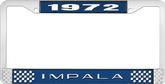 1972 Impala Style #2 Blue and Chrome License Plate Frame with White Lettering