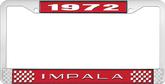 1972 Impala Style #2 Red and Chrome License Plate Frame with White Lettering