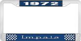 1972 Impala Style #3 Blue and Chrome License Plate Frame with White Lettering