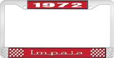 1972 Impala Style #3 Red and Chrome License Plate Frame with White Lettering