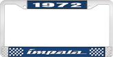 1972 Impala Style #4 Blue and Chrome License Plate Frame with White Lettering
