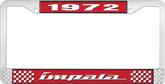 1972 Impala Style #4 Red and Chrome License Plate Frame with White Lettering
