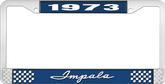 1973 Impala Style #1 Blue and Chrome License Plate Frame with White Lettering