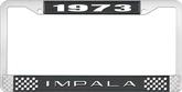 1973 Impala Style #2 Black and Chrome License Plate Frame with White Lettering