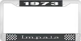 1973 Impala Style #3 Black and Chrome License Plate Frame with White Lettering