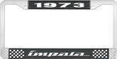 1973 Impala Style #4 Black and Chrome License Plate Frame with White Lettering