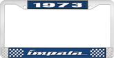 1973 Impala Style #4 Blue and Chrome License Plate Frame with White Lettering