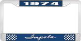 1974 Impala Style #1 Blue and Chrome License Plate Frame with White Lettering