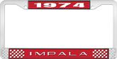 1974 Impala Style #2 Red and Chrome License Plate Frame with White Lettering