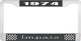 1974 Impala Style #3 Black and Chrome License Plate Frame with White Lettering