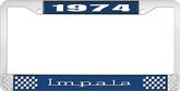 1974 Impala Style #3 Blue and Chrome License Plate Frame with White Lettering
