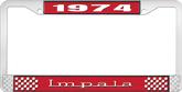 1974 Impala Style #3 Red and Chrome License Plate Frame with White Lettering
