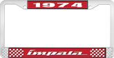 1974 Impala Style #4 Red and Chrome License Plate Frame with White Lettering