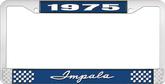 1975 Impala Style #1 Blue aAnd Chrome License Plate Frame with White Lettering