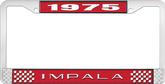 1975 Impala Style #2 Red and Chrome License Plate Frame with White Lettering