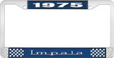 1975 Impala Style #3 Blue and Chrome License Plate Frame with White Lettering