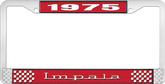 1975 Impala Style #3 Red and Chrome License Plate Frame with White Lettering