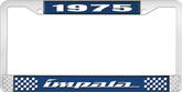 1975 Impala Style #4 Blue and Chrome License Plate Frame with White Lettering