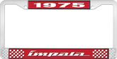 1975 Impala Style #4 Red and Chrome License Plate Frame with White Lettering